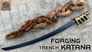 Forging a Trench KATANA out of Rusted Iron CHAIN [upl. by Haiel29]