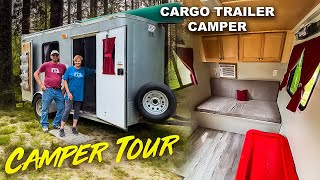 LOW COST  Cargo Trailer Camper DIY Conversion TOUR [upl. by Enihpesoj]