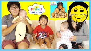 RYAN TOYSREVIEW MOM FACE REVEALED NEW CHANNEL Ryans Family Review Twins Baby Tummy Time [upl. by Burtie]