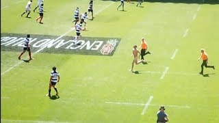 Slow Motion epic streaker scores try in England rugby match at Twickenham [upl. by Llehcam]