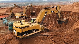 Caterpillar 365C Excavator Loading Trucks And Operator View [upl. by Anyak7]