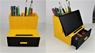 DIY  Desktop Organizer and Tablet Stand from Waste Paper  Pen Holder  Paper Craft [upl. by Notsej932]