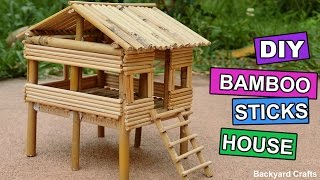 DIY Bamboo Sticks House  Easy Step by Step  Backyard Crafts [upl. by Enaillil]