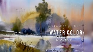 Abstract landscape Water color painting tutorial  Prakashan Puthur [upl. by Kensell]