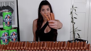 SWALLOWING 23 HOTDOGS WHOLE WORLD RECORD  Leah Shutkever [upl. by Dodds]