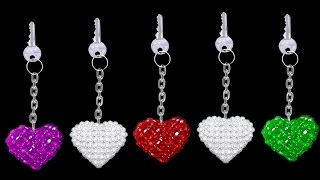 How To Make Crystal Beads Keychains At Home  DIY Home Made Keychains  ♥Heart♥ [upl. by Nylek]