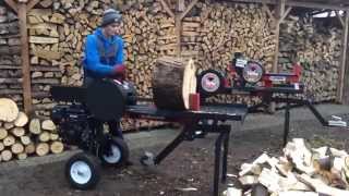 Groot kastanje blok kloven met een turbo spalter  snelle houtklover  kloofmachine  log splitter [upl. by Kobylak]