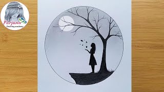 How to draw a girl with Butterfly in Moonlight for beginners  Pencil sketch  Art Video [upl. by Dumanian759]