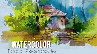 Water color painting by Prakashan Puthur  Village house landscape [upl. by Nylavad133]