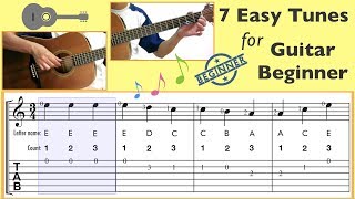 7 Easy Tunes for Guitar Beginner Notation  TAB [upl. by Jarlath78]