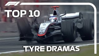 Top 10 Tyre Dramas In F1 [upl. by Porcia]