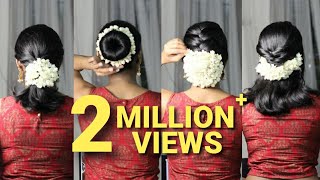 Easy traditional hairstyle with jasmine flower  Hairstyles for short hair  Preity Neereekshan [upl. by Cela]