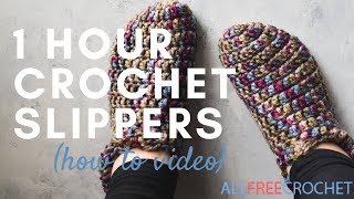 One Hour Crochet Slippers Instructions [upl. by Enilorac]