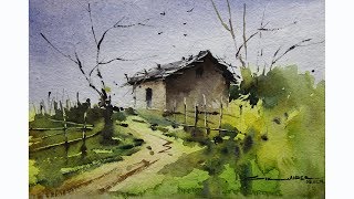 How to Paint Watercolor Landscape painting by sikander singh chandigarh india [upl. by Dranreb282]