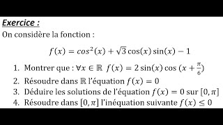 Exercice Corrigé  Formules Trigonométriques  Equation  Inéquation [upl. by Husch]