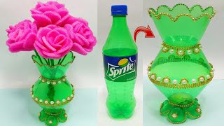 Plastic bottle vase Craft ideaDiy new Design bottle flower vaseFoam se Guldasta banane ki vidhi [upl. by Jit]