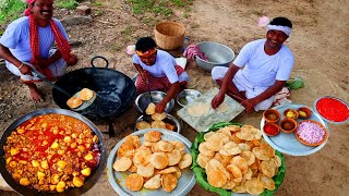 Bengali Favorite Fulko Luchi amp Chicken Kosha Recipe  Village Cooking Luchi amp Chicken Masala [upl. by Winterbottom]