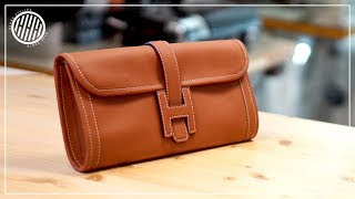 Leather Craft Making clutch bag  DIY  Free pattern [upl. by Ronnie415]