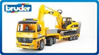 Bruder  00932 CAT Excavator w MB Low Loader Truck [upl. by Ttevy]