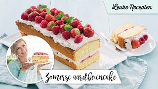 Zomerse aardbeiencake  LeukeReceptennl [upl. by Aiehtela]