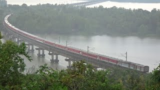 22113 LTT  KCVL Express Crossing Sharavati River Honnavar in Heavy Rains  Konkan Railways [upl. by Colline]