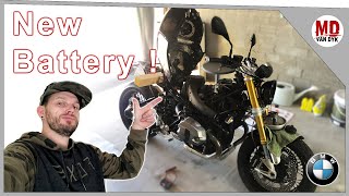 BMW R Nine T  Battery Replacement How to video [upl. by Annaerdna739]