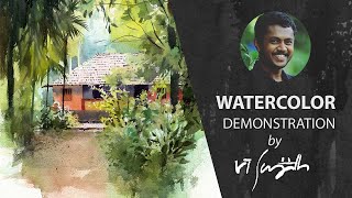 Watercolor Demonstration by SujithNavam [upl. by Eelsnia]