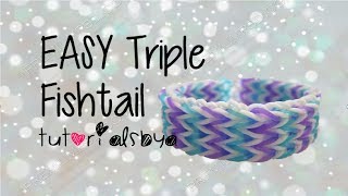 OLD VIDEO EASY VERSION ADVANCED LEVEL Triple Fishtail Rainbow Loom Bracelet Tutorial [upl. by Sheba]