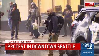 Security guard secures rifle stolen by protester in downtown Seattle [upl. by Eek984]