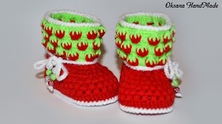 Пинетки крючком quotКлубничкиquot Мастер класс и схема Booties crochet DIY [upl. by Virgilio]