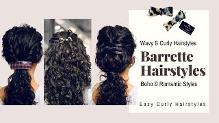 8 EASY Barrette Hairstyles  STYLING TUTORIAL  EASY CURLY HAIRSTYLES [upl. by Kata]