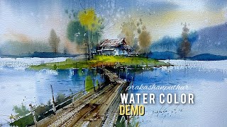 Landscape painting demo by prakashanputhur  water color landscape painting [upl. by Ydnis552]