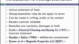 Misrepresentation Lecture 1 of 4 [upl. by Celinka]