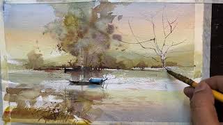 Water color landscape painting by PrakashanPuthur [upl. by Beker]