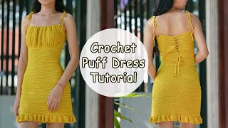 Easy Crochet Puff Dress Tutorial  Chenda DIY [upl. by Oreves]