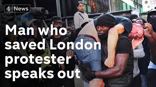 Man who saved protestor at London rally speaks  as police reveal 100 were arrested’ [upl. by Ennahtebazile]