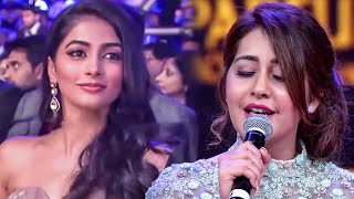 Pooja Hegde Loving Raashi Khannas Beautiful Song After Winning Best Debutant Actress At SIIMA [upl. by Ahsikyt]