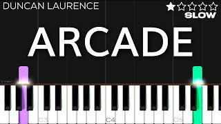 Duncan Laurence  Arcade  SLOW EASY Piano Tutorial [upl. by Carrelli]