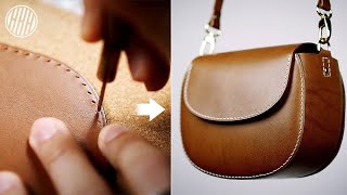 DIY Handmade Leather Bag  Leather Crafting [upl. by Ayekat]