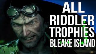 Batman Arkham Knight  All Riddler Trophies  Bleake Island [upl. by Gale]