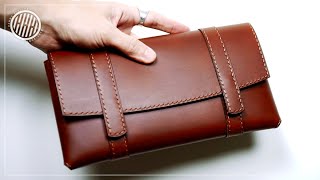 Making a simple leather clutch bag  Leather craft DIY [upl. by Runstadler]