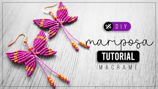 DIY Mariposa » 🦋 tutorial  como hacer aretes de mariposa con hilo  diy ● Macrame butterfly 236 [upl. by Ahsiemac]