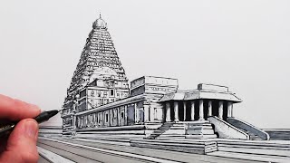 How to Draw an Indian Temple One Point Perspective [upl. by Margarette]