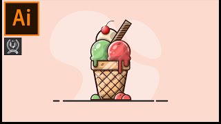 Adobe Illustrator CC Tutorial  IceCream illustration Design [upl. by Acinehs]