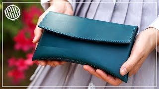 Making a curved clutch bag  Leathercraft DIY [upl. by Enneira]