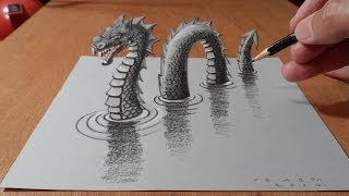 How To Draw A 3d Loch Ness Monster  Awesome Trick Art [upl. by Onavlis522]